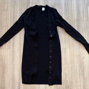 Long Black Ribbed Button-Up Cardigan junior girls petite women size XS beach
